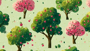 春日缤纷果树图案插画