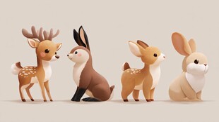 可爱小鹿与兔子的萌趣组合