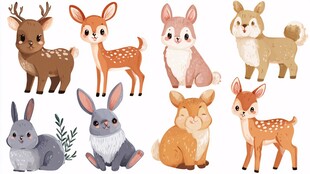 可爱小鹿与兔子插画集合