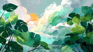 夏日绿植间的梦幻天空