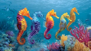 五彩海马悠游缤纷海底世界