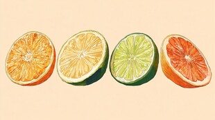 四种柑橘类水果切片展示