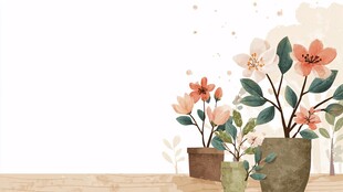 窗边花卉盆栽清新插画