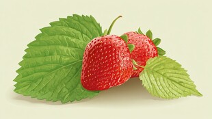 新鲜草莓配翠绿叶片