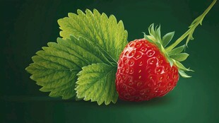 鲜红草莓配翠绿叶片