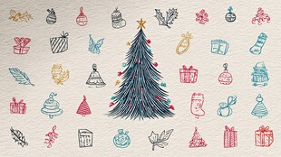 手绘圣诞元素与圣诞树