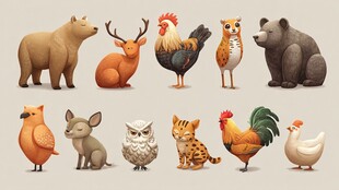 可爱多样的卡通动物集合