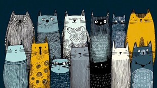 一群萌趣的猫咪插画