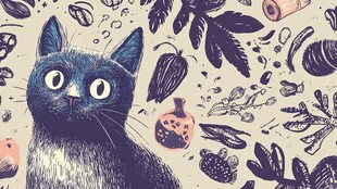 黑猫置身奇幻植物世界