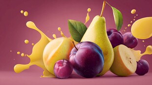 缤纷水果与飞溅果汁画面