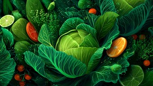 翠绿蔬菜与鲜果的缤纷组合