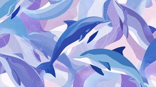 海豚群游梦幻插画背景图
