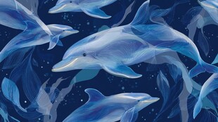 梦幻海豚海洋水彩图案