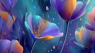 梦幻蓝紫色花卉插画