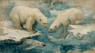 北极冰面的白熊家族时刻