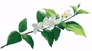 手绘茉莉花枝插画