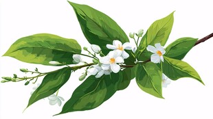 枝头绽放的清新白色小花