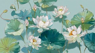 清新水墨风荷花荷叶图