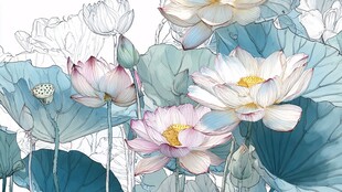 水墨风荷花绽放图景