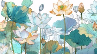 清新淡雅荷花荷叶插画