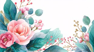 粉色花卉绿叶装饰画