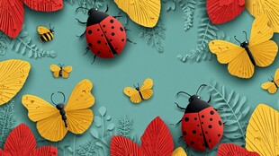 多彩昆虫与秋叶的梦幻场景