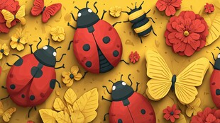 昆虫花卉的立体创意图景