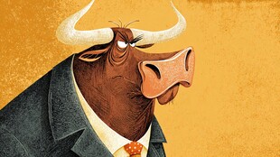 穿西装的公牛形象插画