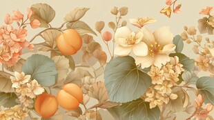 复古花卉果实插画图案