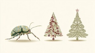甲虫与圣诞树创意插画