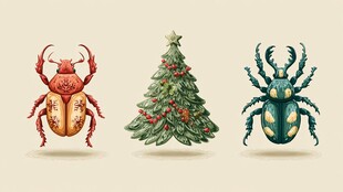 圣诞甲虫与圣诞树插画