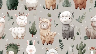 可爱羊驼仙人掌卡通图案