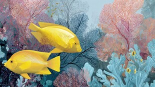 热带海域中的双黄鱼与珊瑚