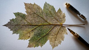 叶脉艺术 钢笔与秋叶之美