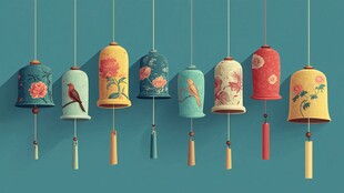 中式花鸟图案风铃挂饰