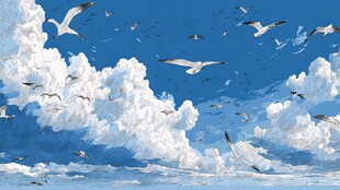 蓝天飞鸟 梦幻云端之景