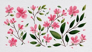 手绘粉色花卉枝叶素材