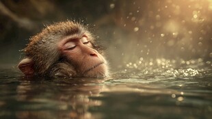 惬意泡澡的猴子