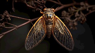 栖息于枝的精致蝉类昆虫