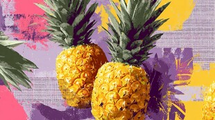 多彩背景下的新鲜菠萝