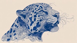 蓝调豹头 精致线条艺术之作