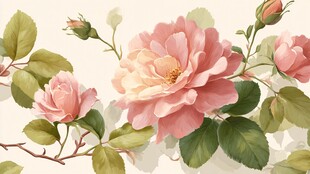粉色蔷薇花卉唯美插画