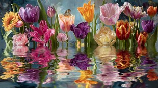 水中绽放的多彩花卉世界