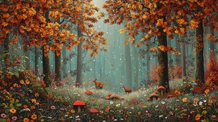 秋日梦幻森林中的灵动小鹿