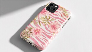 粉色花卉斑马纹手机壳