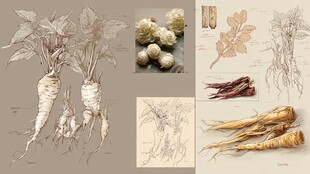 复古风根茎植物手绘插画