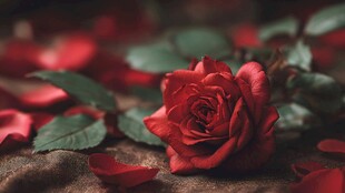 娇艳红玫瑰与散落花瓣