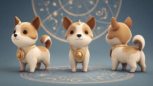 三只萌趣魔法小狗形象