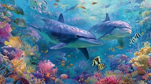 梦幻海底的双海豚共游