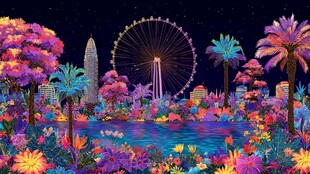 梦幻夜景中的多彩都市风光